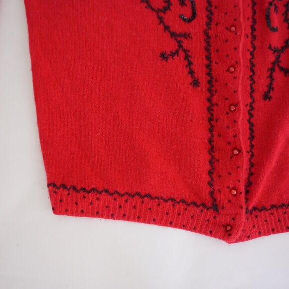 Vintage Karen Scott II Red Beaded Embroidered Cardigan Holiday Grandmacore 3X - Picture 6 of 10